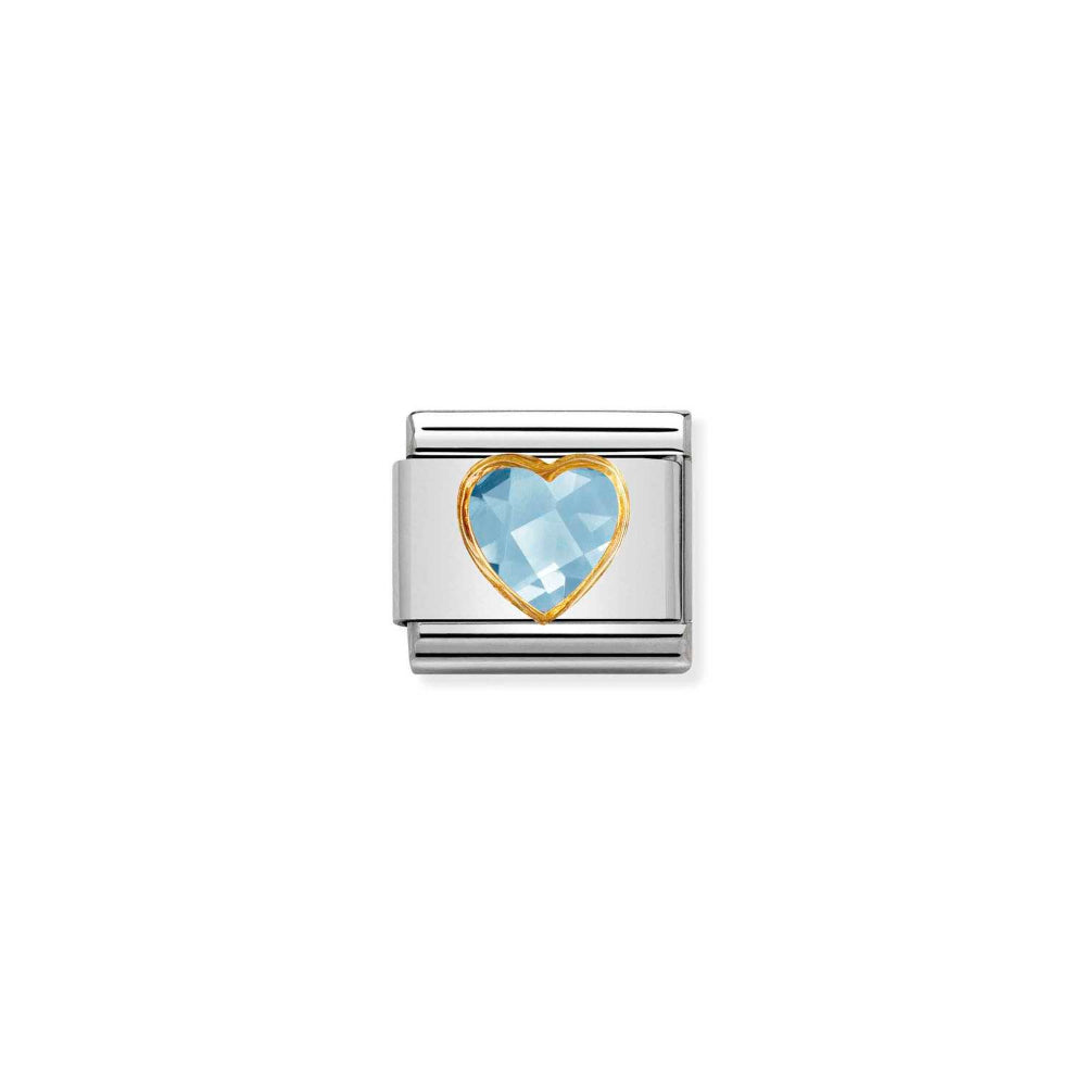 Nomination Gold Light and Blue Composable Classic Heart Faceted CZ In Steel Charm Image