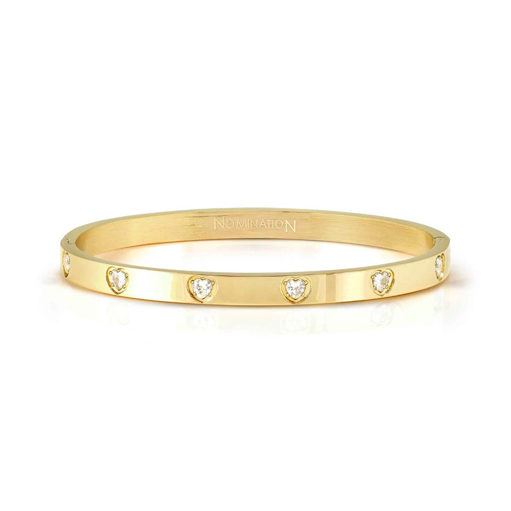 Nomination Gold Pretty Ed Satinshine White Heart CZ Bangle Bracelet Image