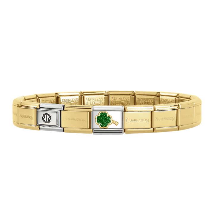 Nomination Gold Starter Bracelet With Gold Glitter Clover Charm - MococoNominationBracelets
