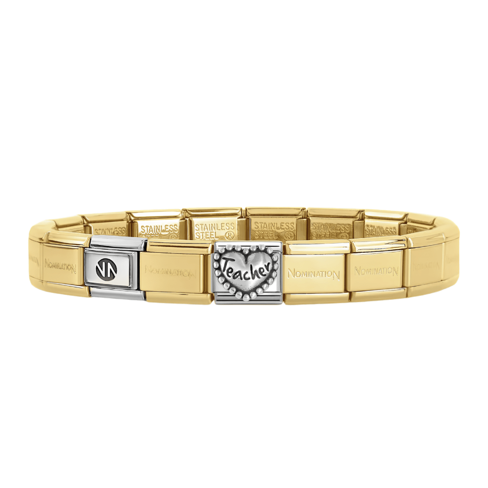 Nomination Gold Starter Bracelet With Teacher Beaded Heart Charm - MococoNominationBracelets