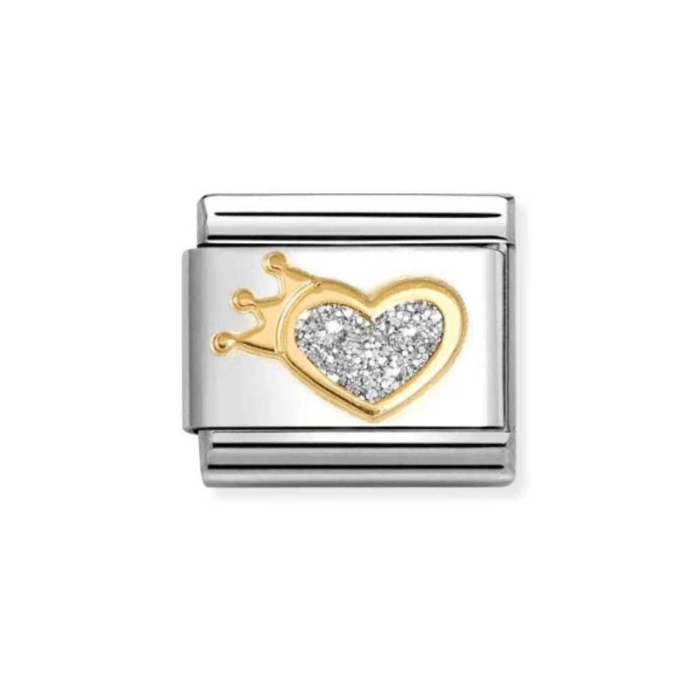 Nomination Gold With Silver Glitter Crowned Heart Charm - MococoNomination030220/248033497552983Charms