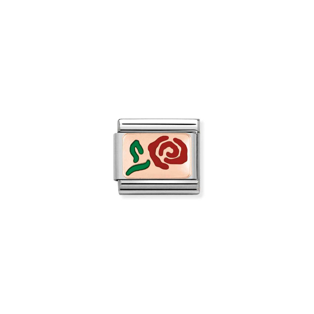 Nomination Rose Gold and Red Composable Classic Plates In Stainless Steel and Enamel Rose Charm Image