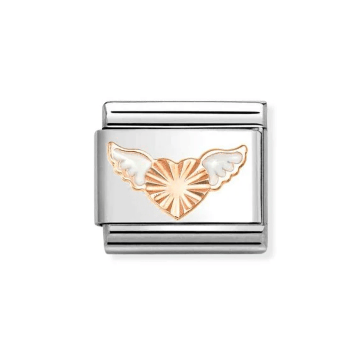Nomination Rose Gold and White Classic Symbols , Enamel and Wings Diamond Heart Charm - MococoNomination430202/468033497568595Charms