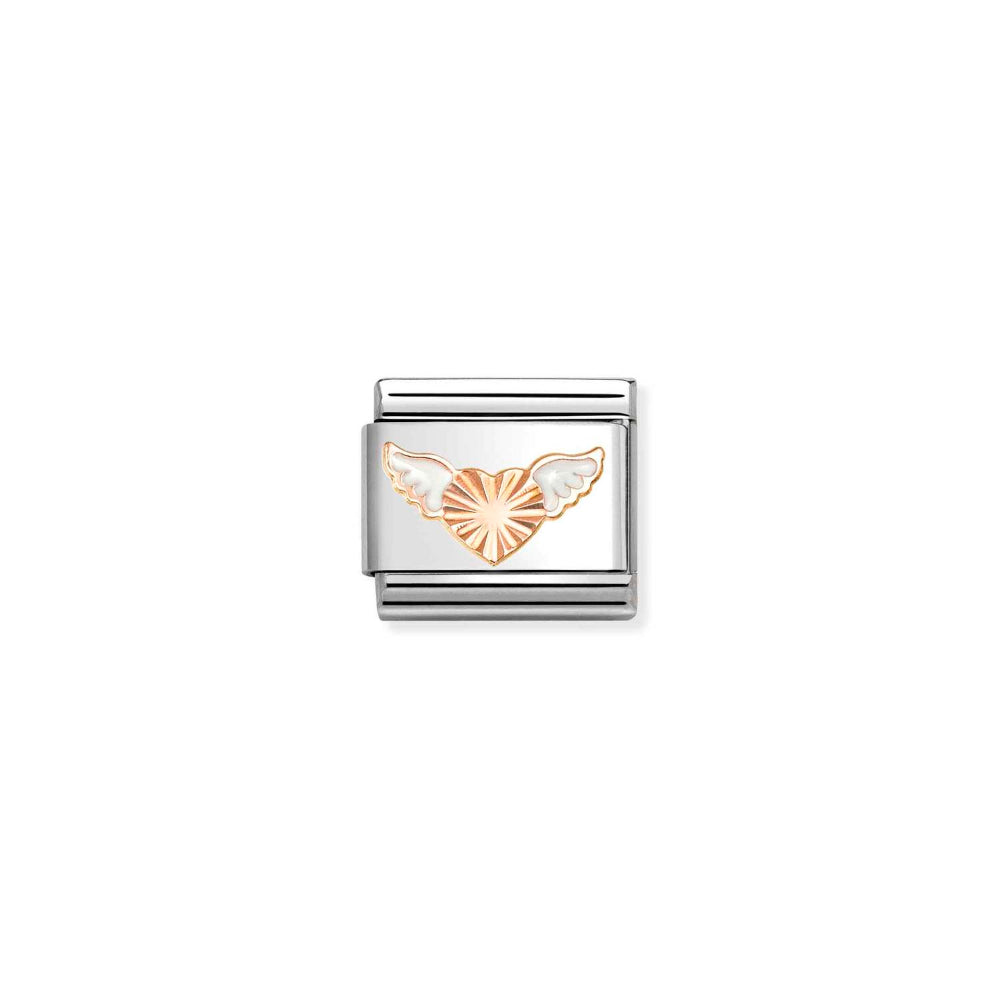 Nomination Rose Gold and White Composable Classic Symbols Steel, Enamel and Wings Diamond Heart Charm Image