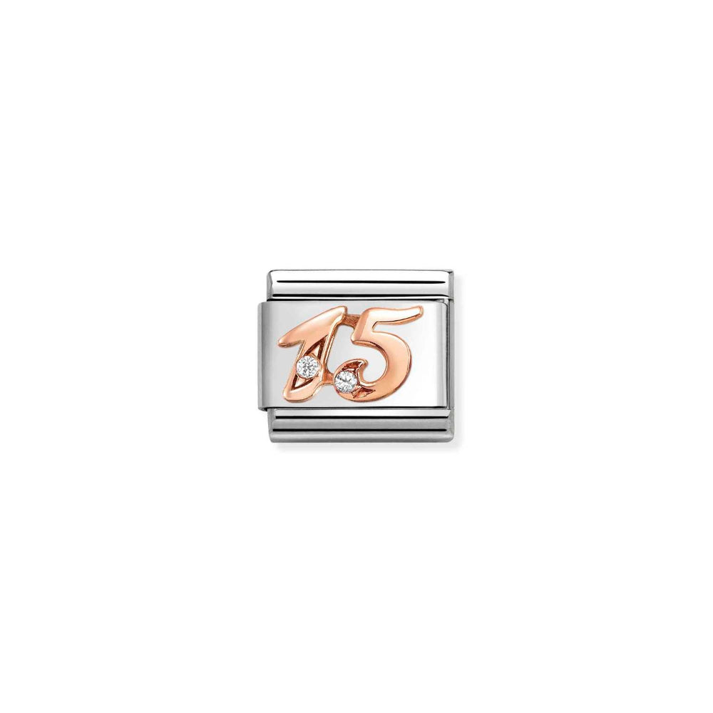 Nomination Rose Gold Composable Classic Numbers Steel, Zircon 15 Charm Image