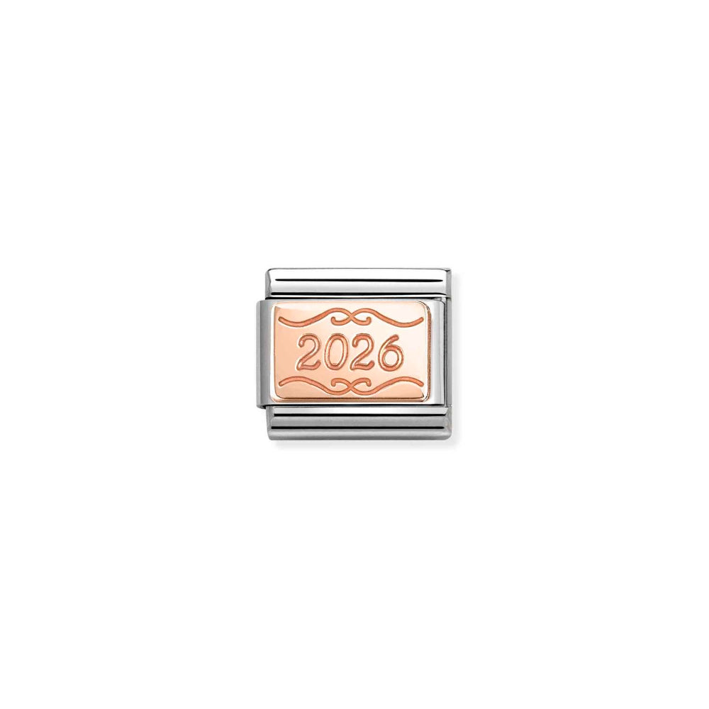 Nomination Rose Gold Composable Classic Plates In Stainless Steel with Custom 2026 Plate Charm Image