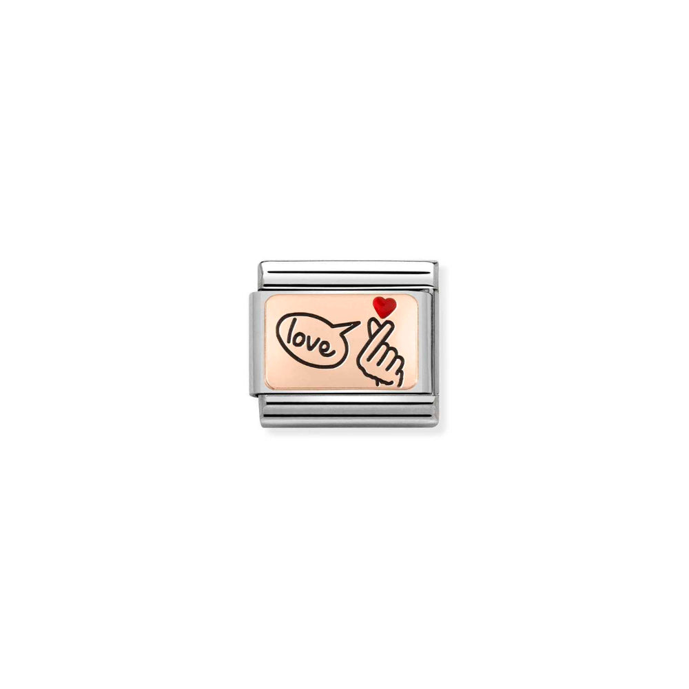 Nomination Rose Gold Composable Classic Plates In Stainless Steel with Enamel Snap Fingers Love Charm Image