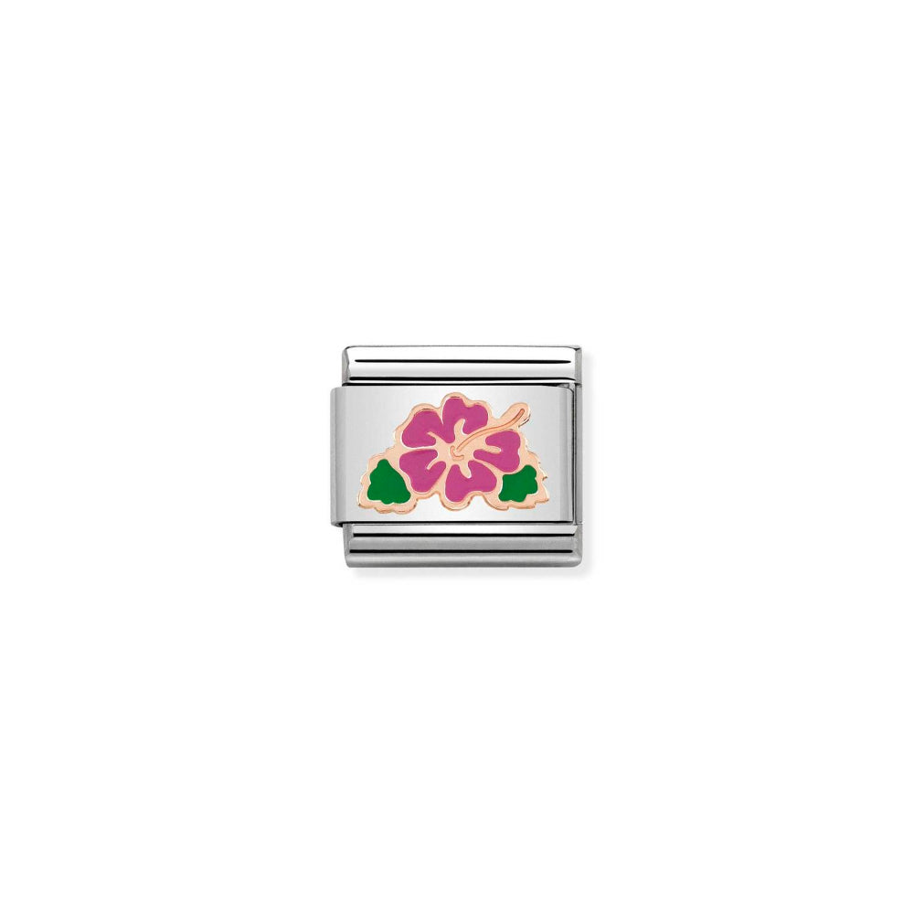 Nomination Rose Gold Composable Classic Symbols Steel, Enamel and Fuchsia Ibiscus Charm Image