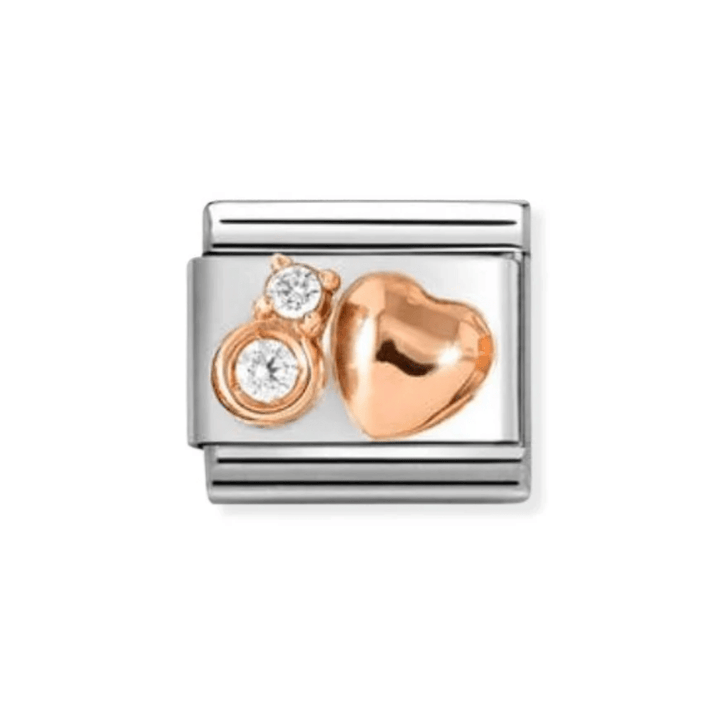 Nomination Rose Gold &amp; CZ White Rounded Heart with 2 CZ Charm - MococoNomination430305/518033497553300Charms