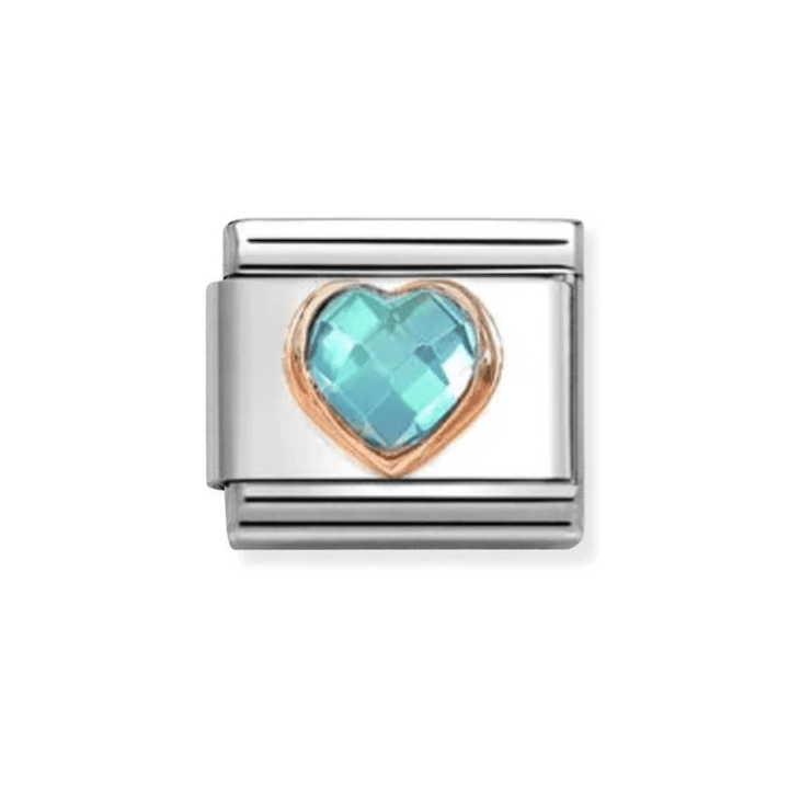 Nomination Rose Gold &amp; Light Blue CZ Faceted Heart Charm - MococoNomination430607/0068033497553416Charms