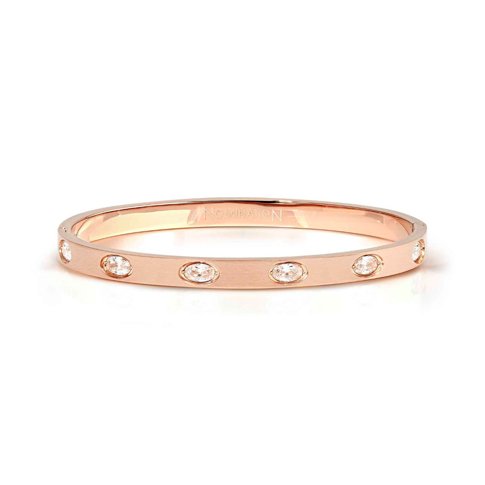 Nomination Rose Gold Pretty Ed Satinshine White 6 Oval CZ Bangle Bracelet Image