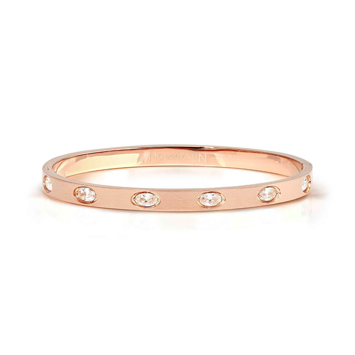 Nomination Rose Gold Pretty Ed Satinshine White 6 Oval CZ Bangle Bracelet Image