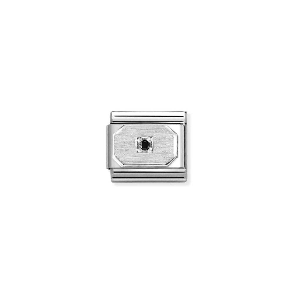 Nomination Silver and Black Composable Classic Love Symbols Stainless Steel and Cubic Zirconia Blunted Rectangle Charm Image