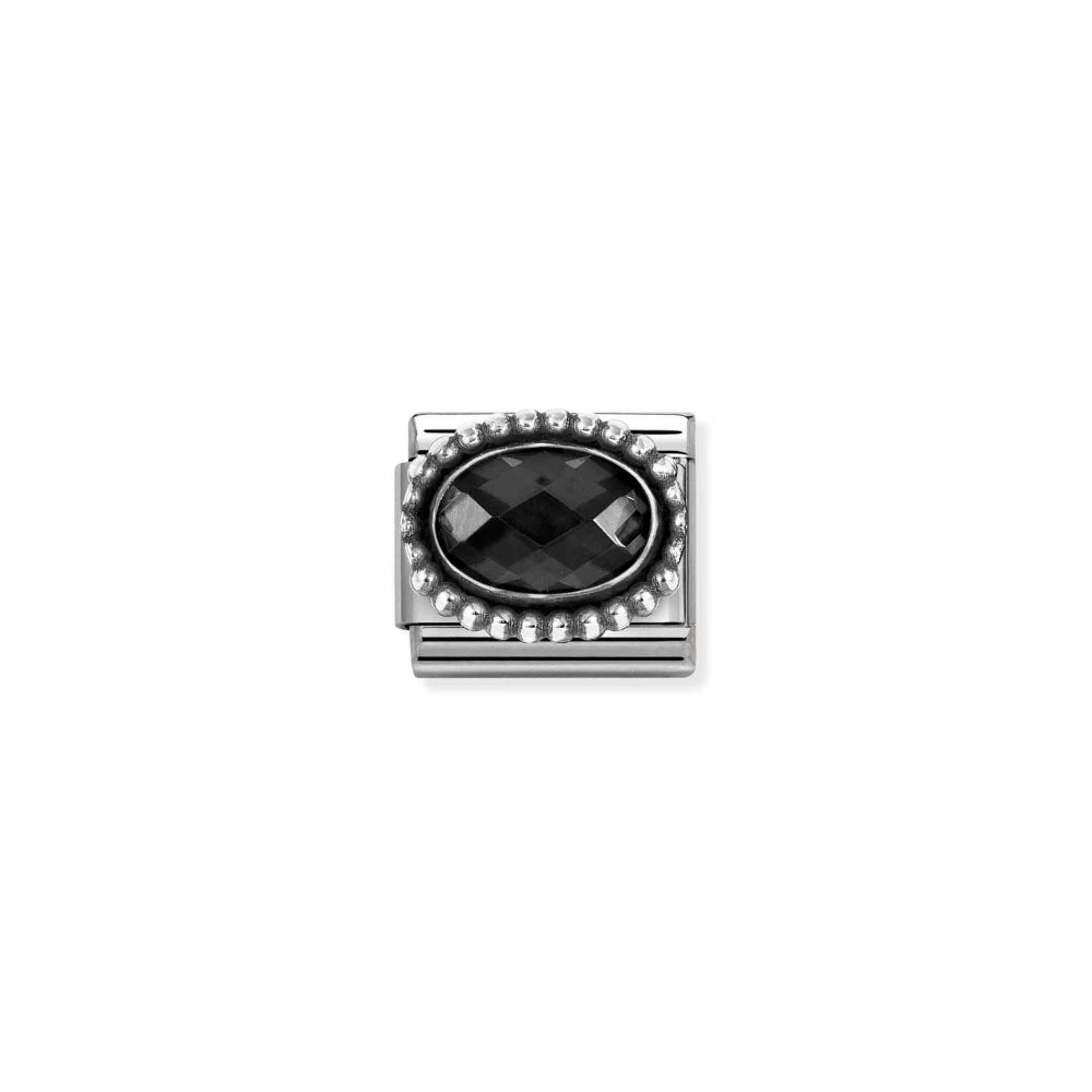 Nomination Silver and Black Composable Faceted CZ, Steel with Oxidized Oval Beaded Rich Setting Charm Image