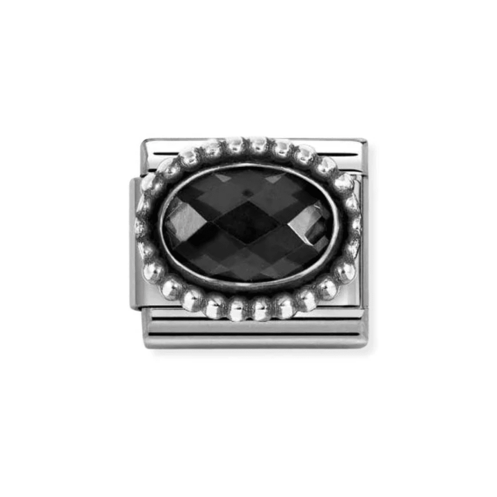 Nomination Silver and Black Faceted CZ, with Oxidized Oval Beaded Rich Setting Charm - MococoNomination330607/0118033497566072Charms