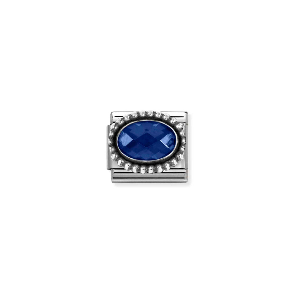 Nomination Silver and Blue Composable Faceted CZ, Steel with Oxidized Oval Beaded Rich Setting Charm Image