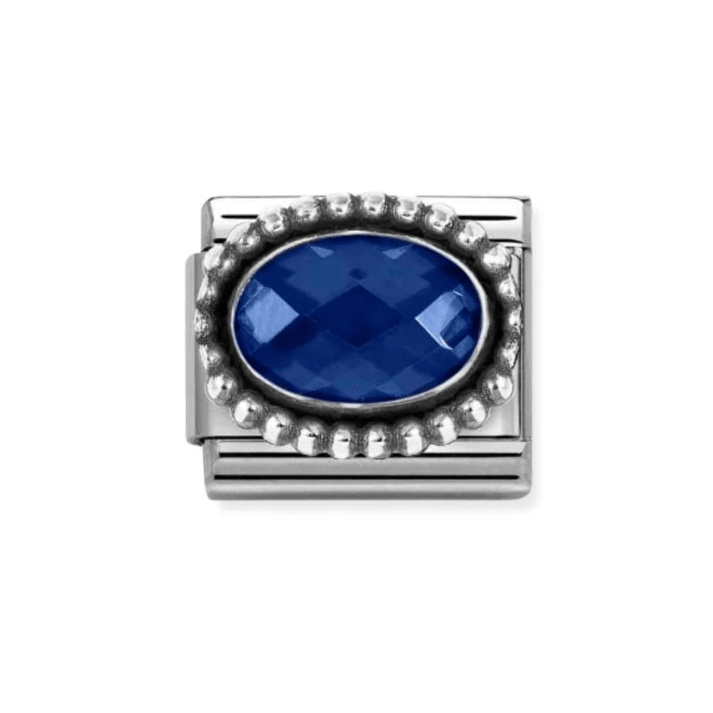 Nomination Silver and Blue Faceted CZ, with Oxidized Oval Beaded Rich Setting Charm - MococoNomination330607/0078033497566058Charms