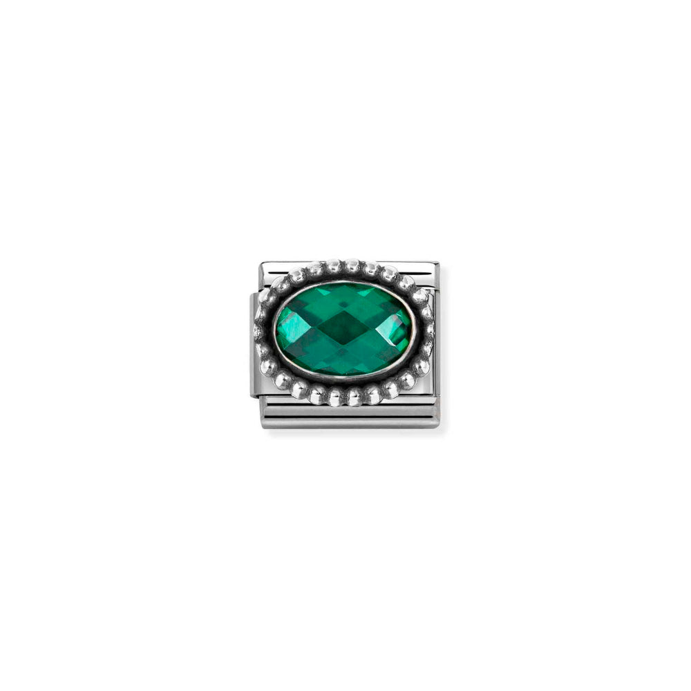 Nomination Silver and Emerald Green Composable Faceted CZ, Steel with Oxidized Oval Beaded Rich Setting Charm Image