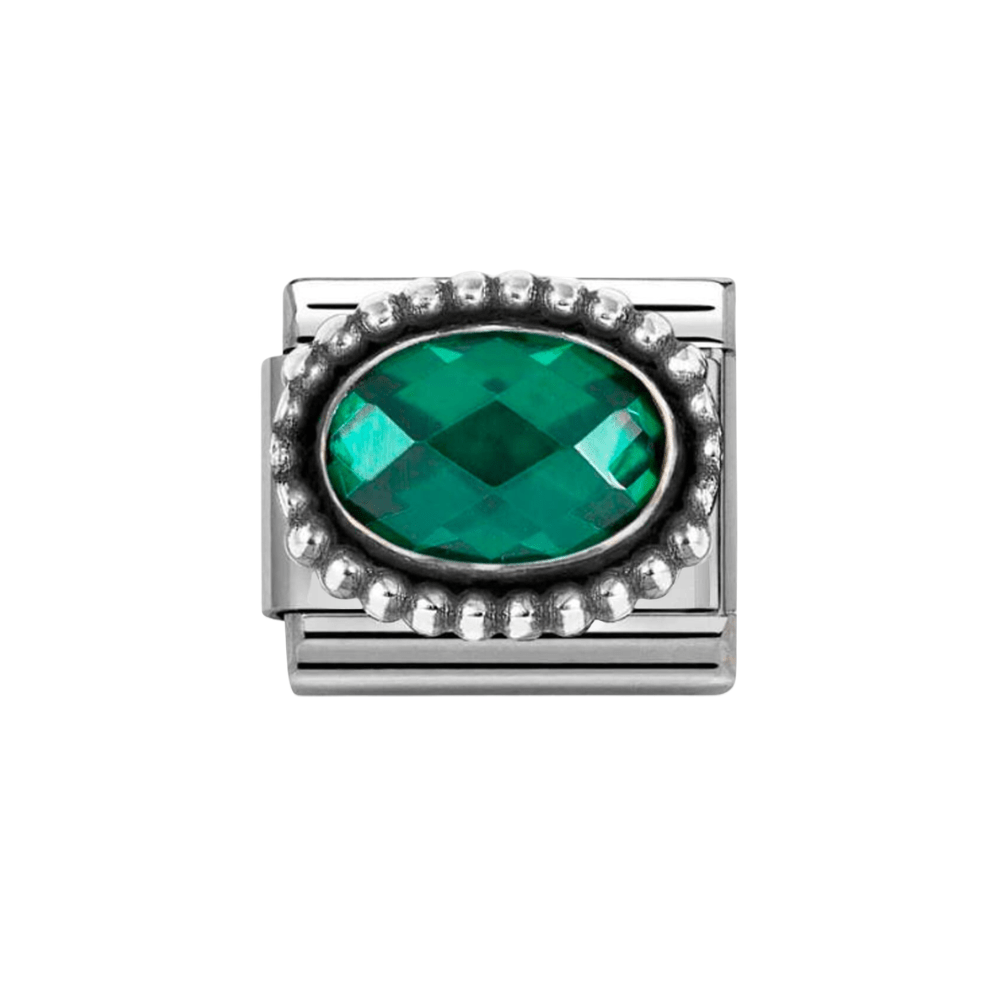 Nomination Silver and Emerald Green Faceted CZ, with Oxidized Oval Beaded Rich Setting Charm - MococoNomination330607/0278033497566089Charms