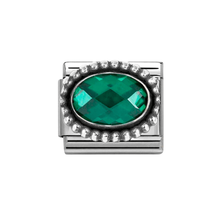Nomination Silver and Emerald Green Faceted CZ, with Oxidized Oval Beaded Rich Setting Charm - MococoNomination330607/0278033497566089Charms