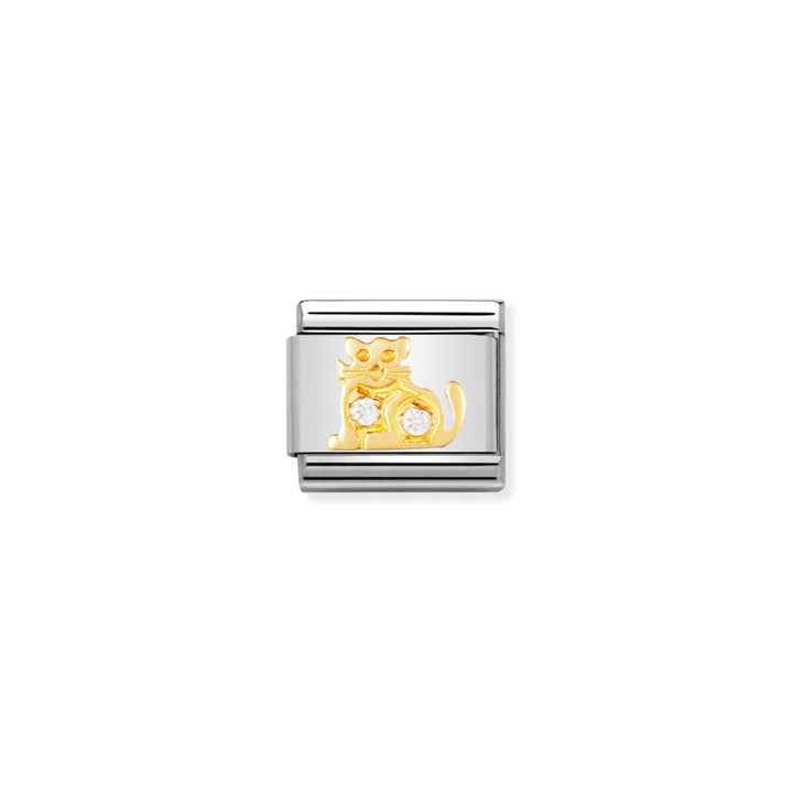 Nomination Silver and Gold Composable Cubic Zirconia Cat with Stones Charm Link image