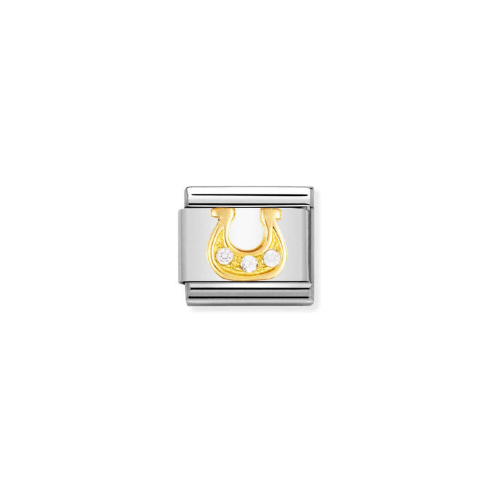 Nomination Silver and Gold Composable Cubic Zirconia Danish Horseshoe with Stones Charm Link image