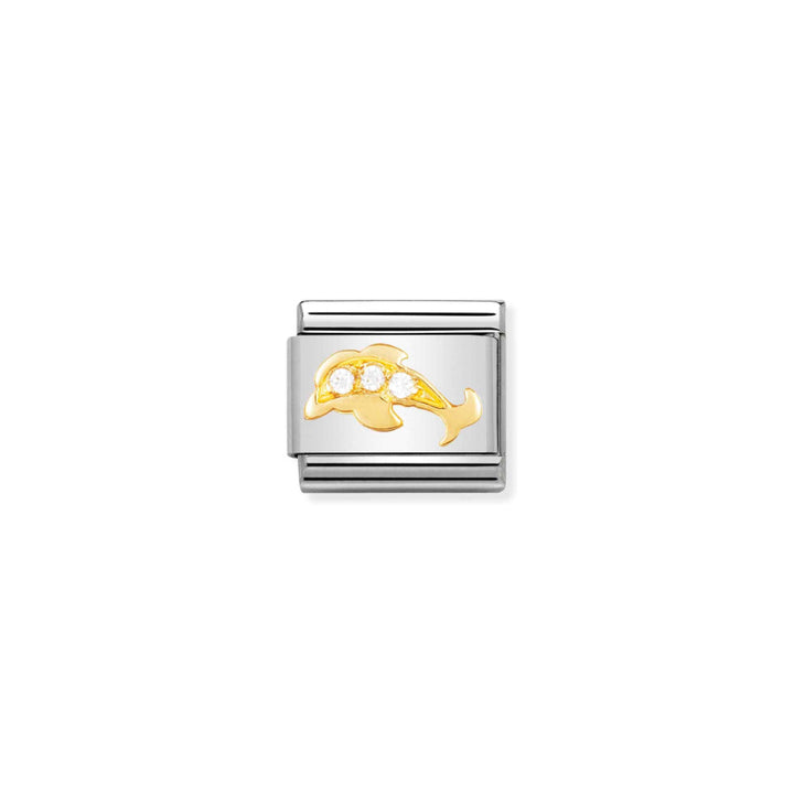 Nomination Silver and Gold Composable Cubic Zirconia Dolphin with Stones Charm Link image