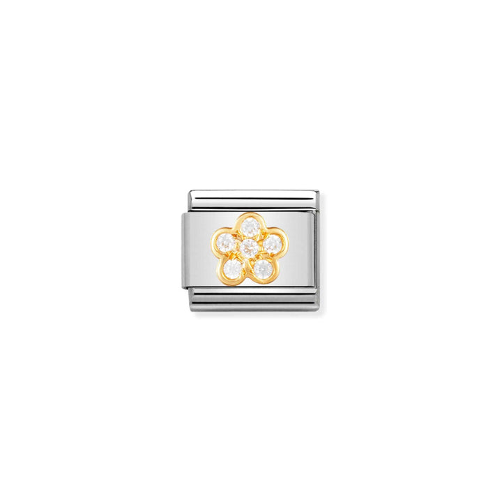 Nomination Silver and Gold Composable Cubic Zirconia Flower with Stones Charm Link image