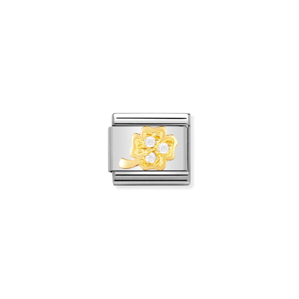 Nomination Silver and Gold Composable Four-Leaf Clover with Zirconia Charm Link image