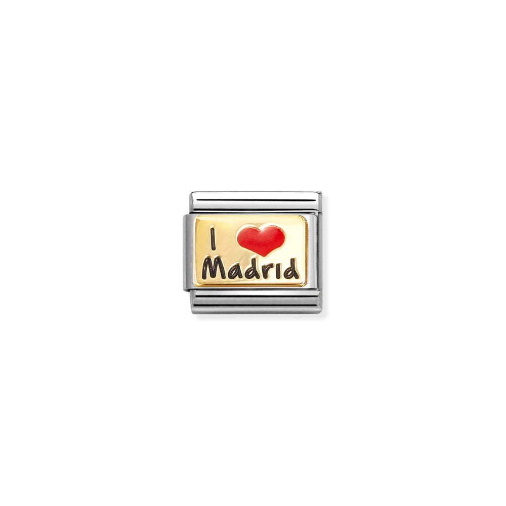 Nomination Silver and Gold Composable Heart Text I Love Madrid Charm Link image