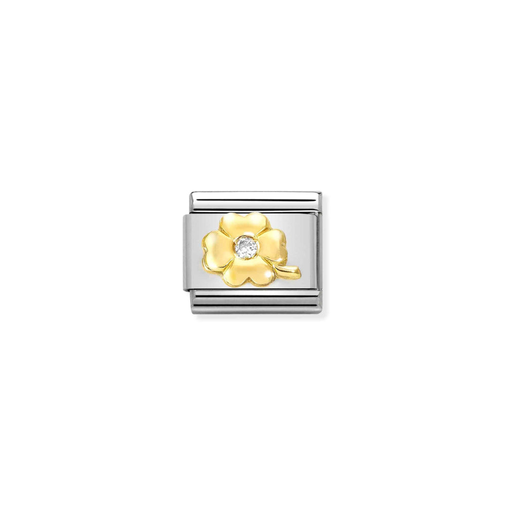 Nomination Silver and Gold Composable Lucky Symbol Four-Leaf Clover with Diamond Charm Link image