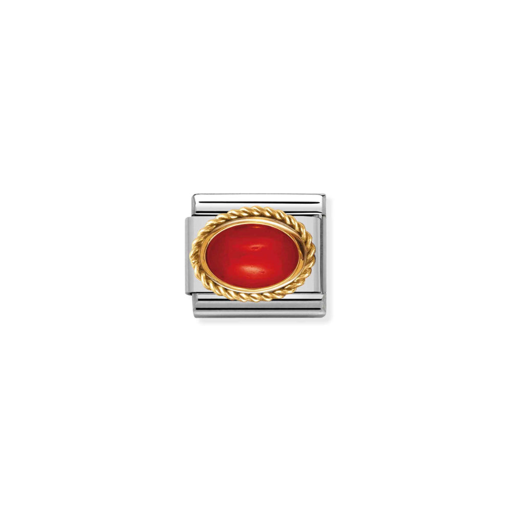 Nomination Silver and Gold Composable Semiprecious Stone Oval Coral Charm Link image
