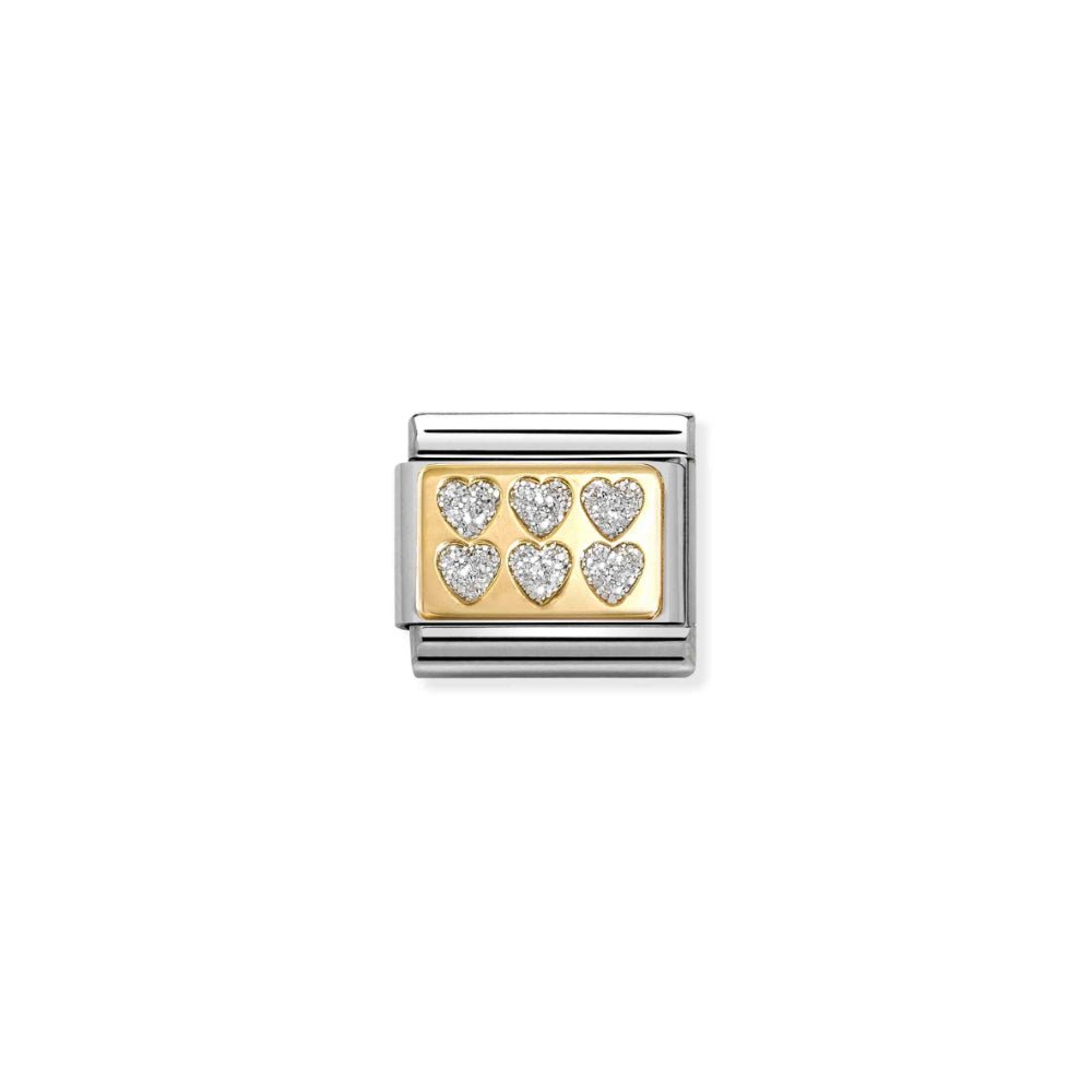 Nomination Silver and Gold Composable Small Glitter Hearts Charm Link image