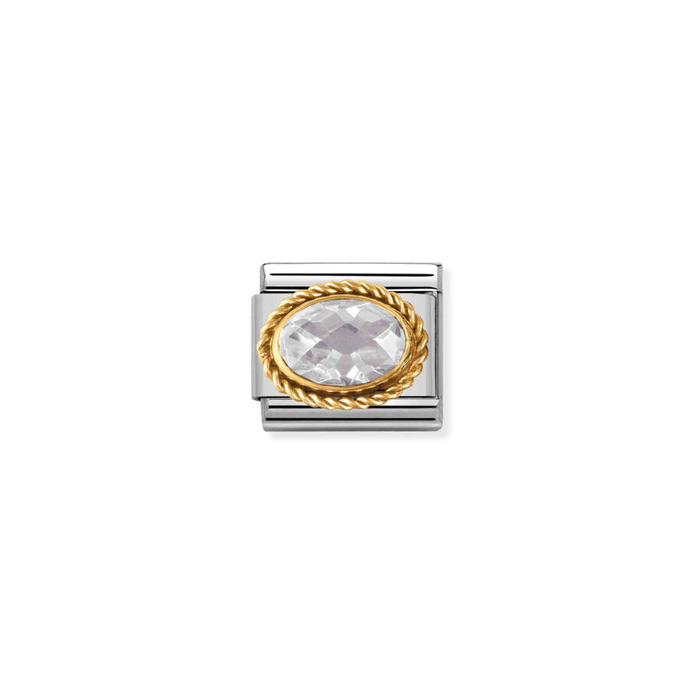 Nomination Silver and Gold Composable Stainless Steel Cubic Zirconia Oval Stones Charm Link image