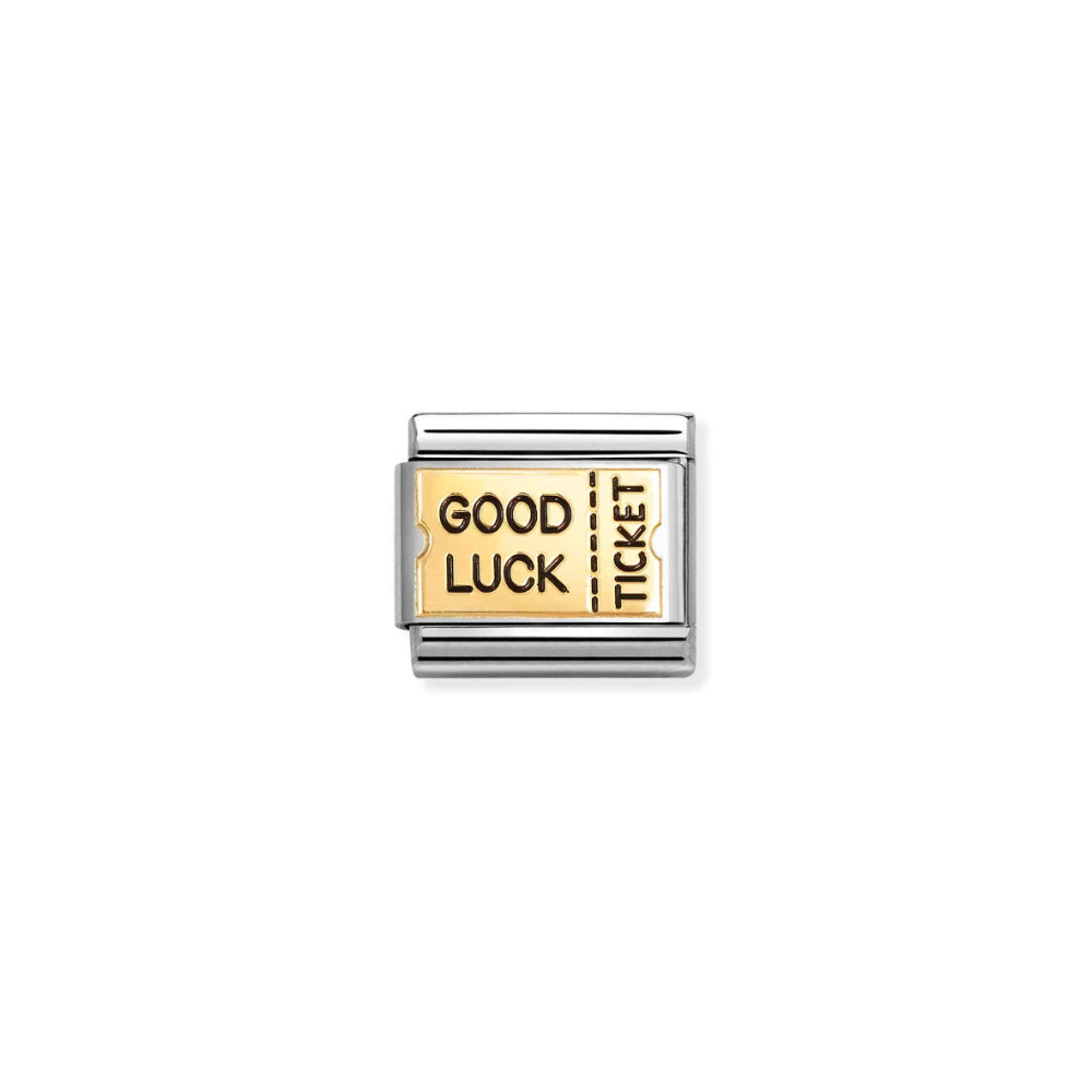 Nomination Silver and Gold Composable Writing Good Luck Ticket Charm Link image