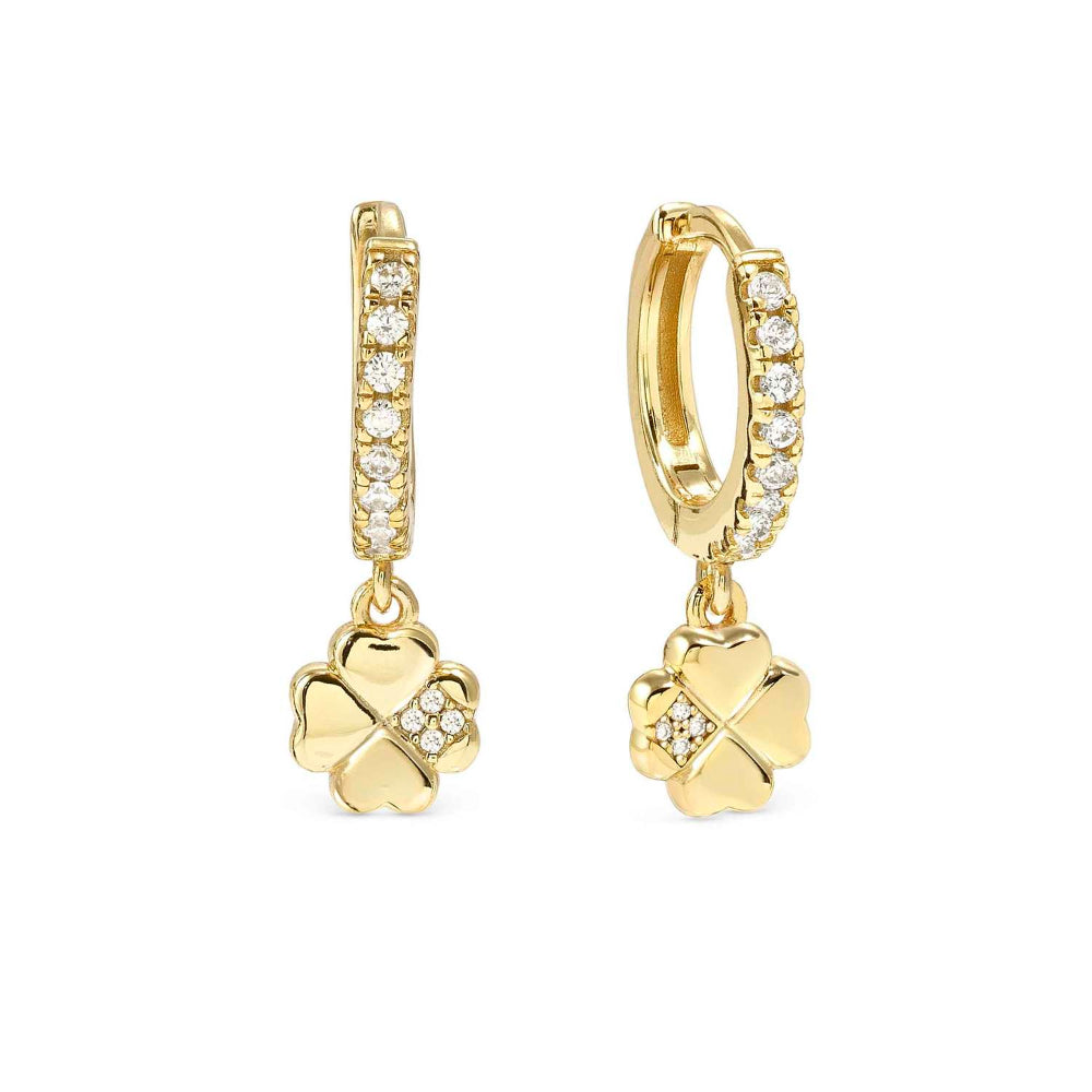 Nomination Silver and Gold Petit Sparkle Cubic Zirconia Four-Leaf Clover Hoop Earrings Image