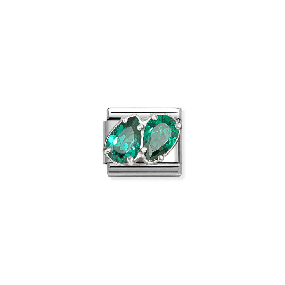 Nomination Silver and Green Composable Classic Love Steel, CZ and Double Drops Charm Image