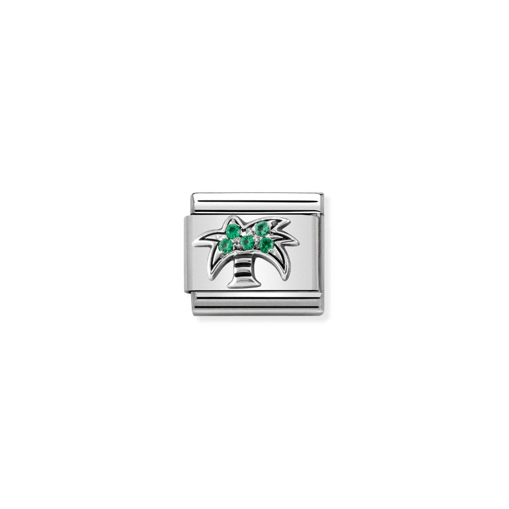 Nomination Silver and Green Composable Classic Love Symbols Steel , Cubic Zirconia and Palm with CZ Charm Image