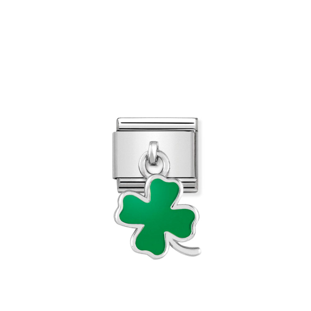 Nomination Silver and Green Composable Classic Steel and Enamel Four-Leaf Clover Charm Image