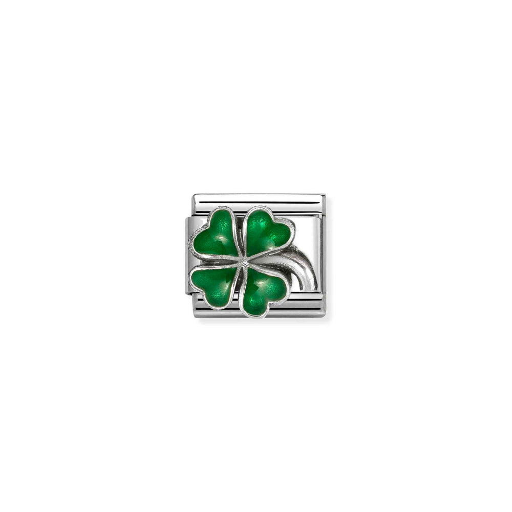 Nomination Silver and Green Composable Classic Symbols In Stainless Steel, Enamel and Four-Leaf Clover Charm Image