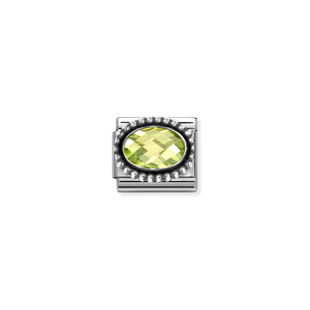 Nomination Silver and Green Composable Faceted CZ, Steel with Oxidized Oval Beaded Rich Setting Charm Image