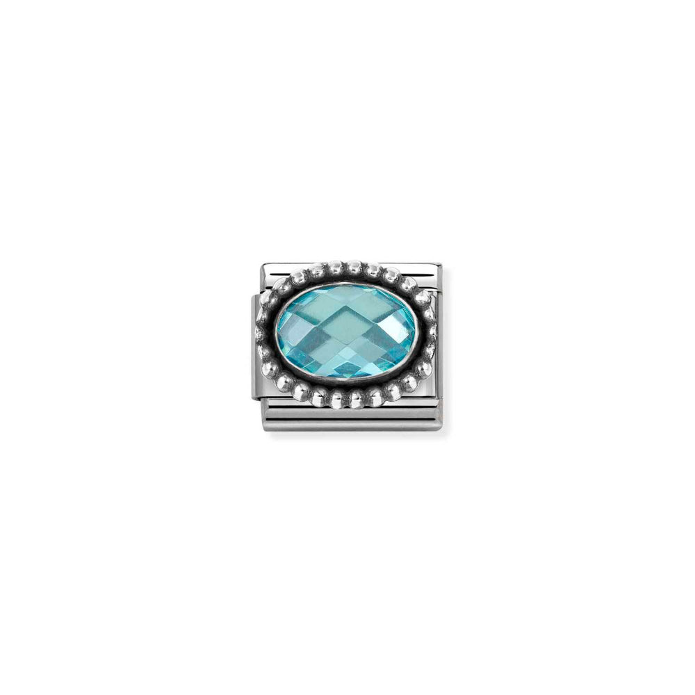 Nomination Silver and Light Blue Composable Faceted CZ, Steel with Oxidized Oval Beaded Rich Setting Charm Image