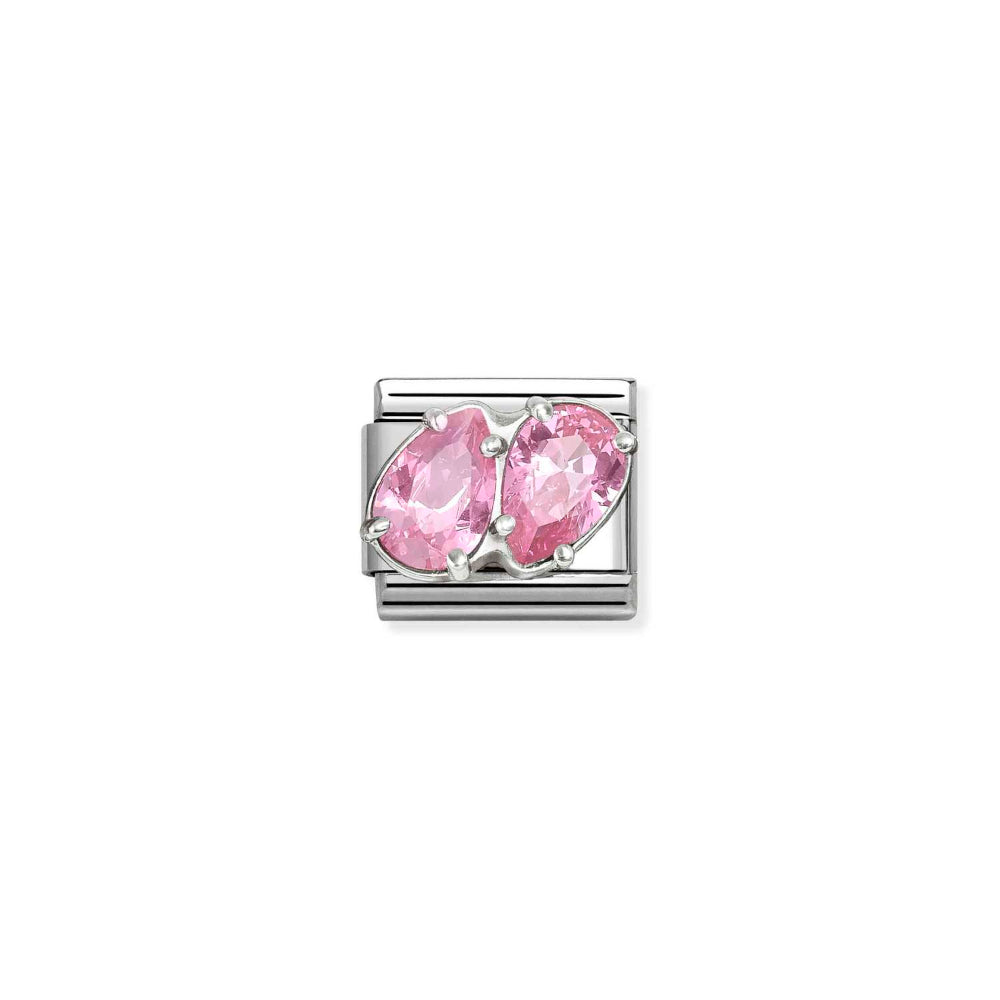 Nomination Silver and Pink Composable Classic Love Steel, CZ and Double Drops Charm Image