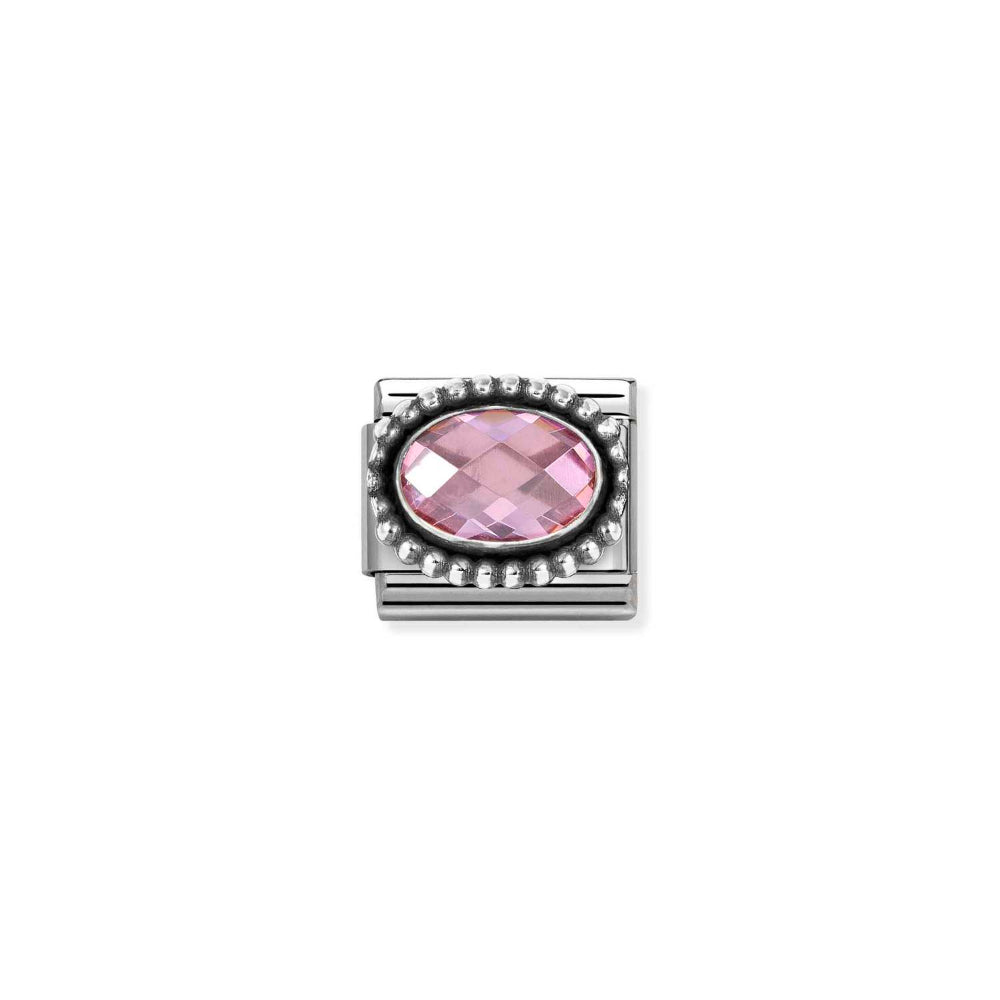 Nomination Silver and Pink Composable Faceted CZ, Steel with Oxidized Oval Beaded Rich Setting Charm Image