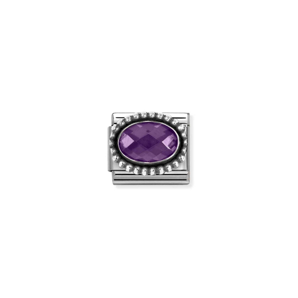 Nomination Silver and Purple Composable Faceted CZ, Steel with Oxidized Oval Beaded Rich Setting Charm Image