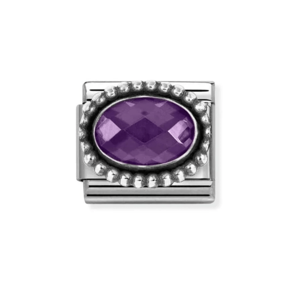 Nomination Silver and Purple Faceted CZ, with Oxidized Oval Beaded Rich Setting Charm - MococoNomination330607/0018033497566003Charms