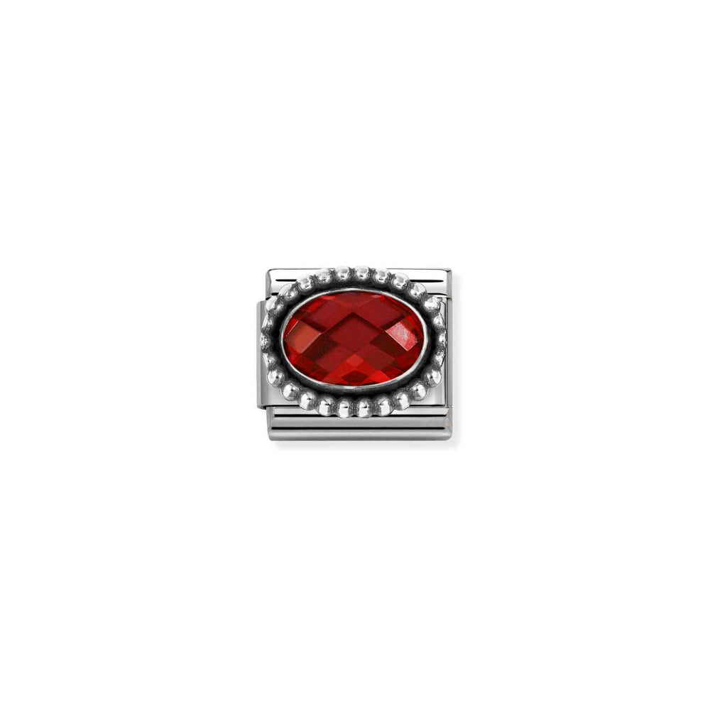 Nomination Silver and Red Composable Faceted CZ, Steel with Oxidized Oval Beaded Rich Setting Charm Image