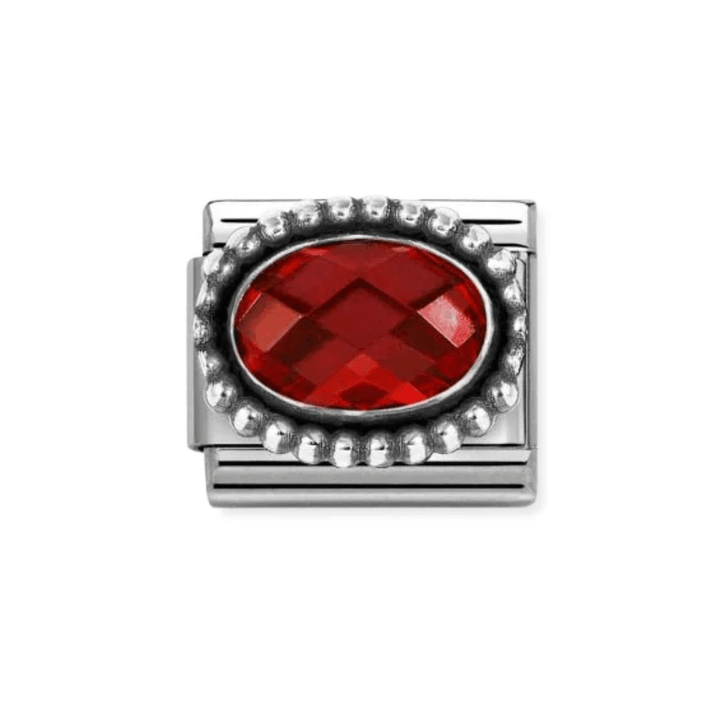 Nomination Silver and Red Faceted CZ, with Oxidized Oval Beaded Rich Setting Charm - MococoNomination330607/0058033497566034Charms
