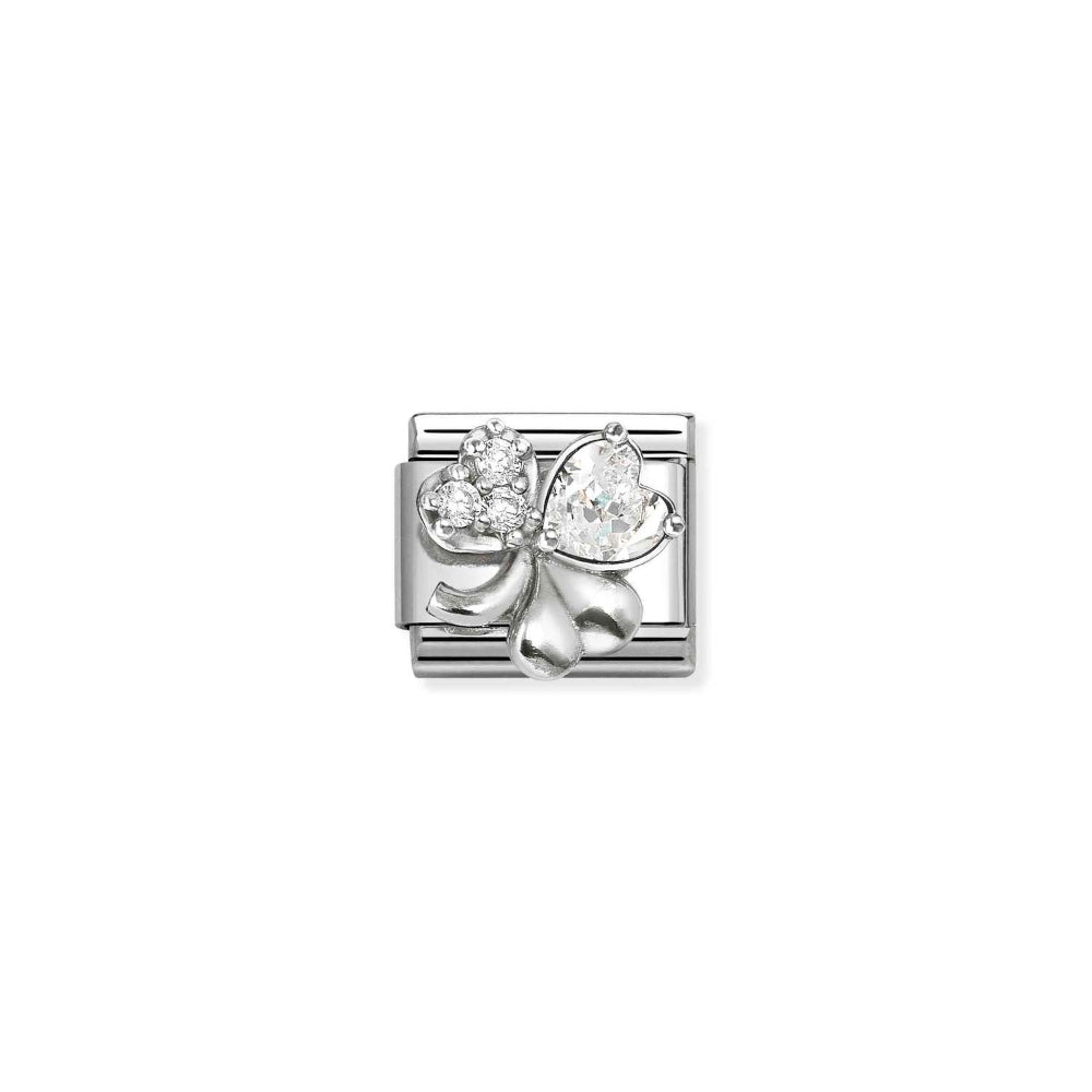 Nomination Silver and Rich White Composable Classic Love Symbols Steel, CZ and Clover Charm Image