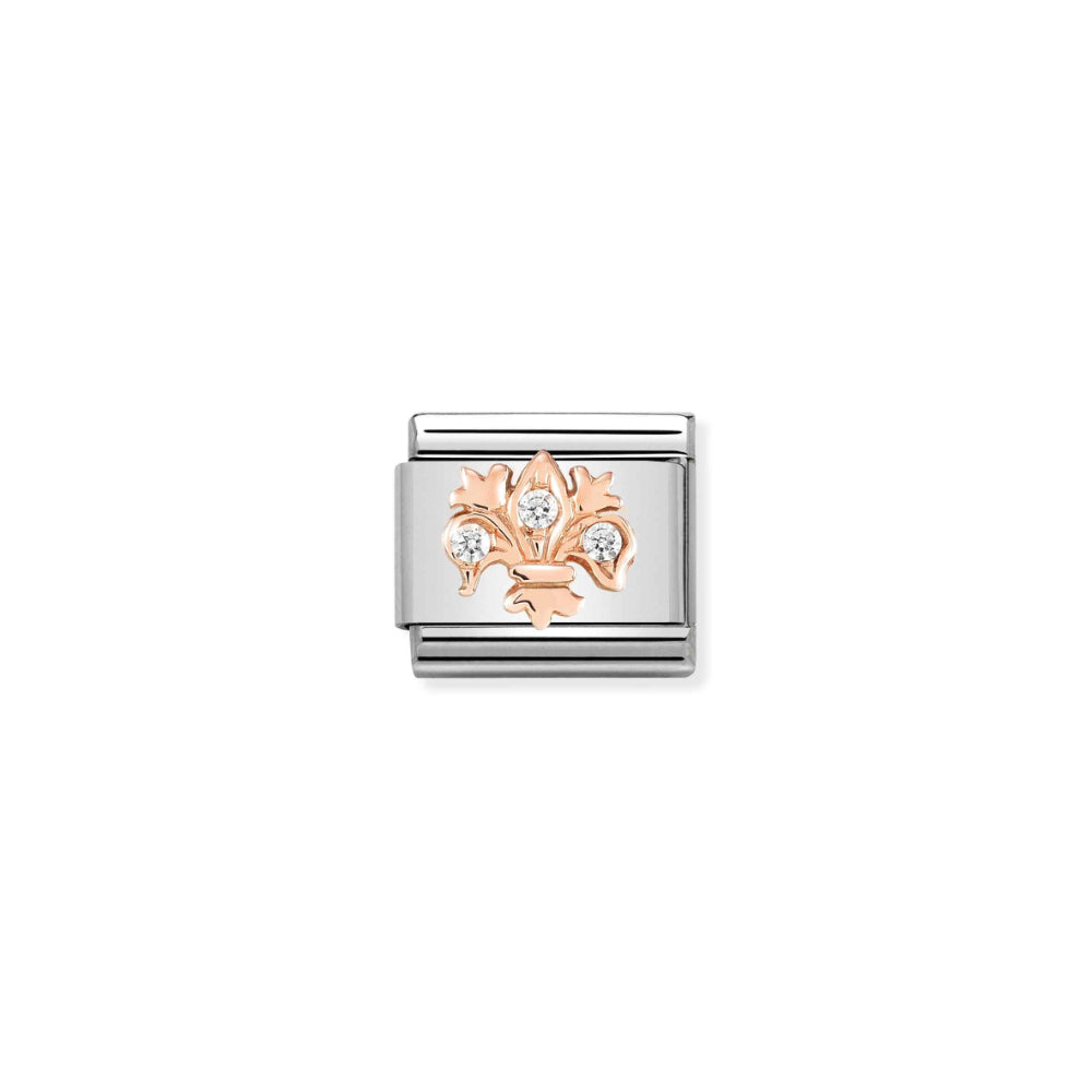 Nomination Silver and Rose Gold Composable Cubic Zirconia Lily with Stones Charm Link image